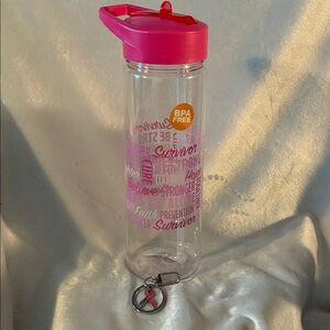 Pink Survivor Water Bottle with Keychain. NWOT
Plastic